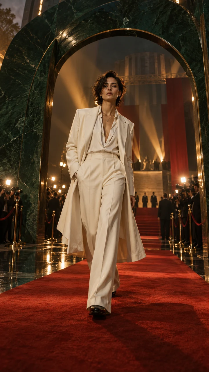Red Carpet Entrance: synthetic concept artwork of a fictional adult; no example video or personalization is shown